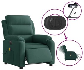 Poltrona de massagens reclinável elétrica veludo verde-escuro