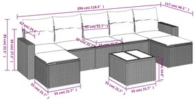 8 pcs conjunto de sofás p/ jardim com almofadões vime PE bege