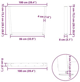 Mesa de jantar pernas 3pcs forma de V 100x(72-73,3)cm aço preto