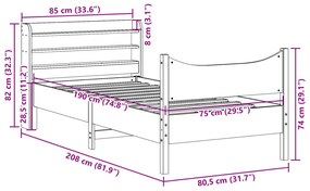 Estrutura cama c/ cabeceira 75x190 cm pinho maciço castanho-mel