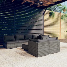 vidaXL 8 pcs conjunto lounge de jardim c/ almofadões vime PE cinzento