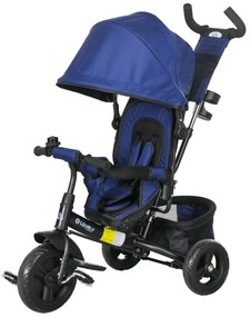 HOMCOM Triciclo Bebés 2 em 1 +12 Meses Capota Dobrável Guiador Telescópico Removível Bolsa Porta-garrafas 95x50x106 cm Azul