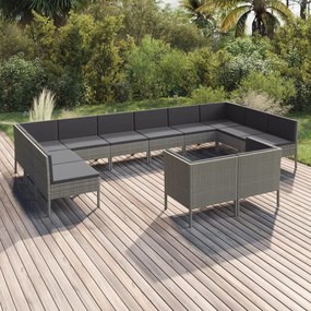 vidaXL 12 pcs conjunto lounge de jardim c/ almofadões vime PE cinzento