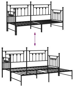 Estrutura de Daybed com Cama Auxiliar Preta 80x200 cm em Aço
