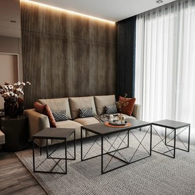 Conjunto de Mesas de Centro Defne – Antracite e Preto – 100x52x50 cm e