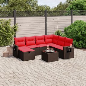 vidaXL 8 pcs conjunto sofás de jardim c/ almofadões vime PE castanho