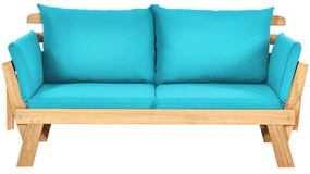Sofá-cama de jardim convertível de 2 lugares em madeira de acácia com apoios de braços ajustáveis Almofadas 2 lugares Exterior 198 x 75 x 75 cm Turque