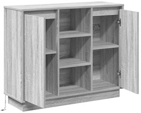Sideboard com LED Cinza Sonoma 90x32x75 cm Madeira de Engenharia