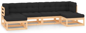 6 pcs conj. lounge jardim c/ almofadões antracite pinho maciço