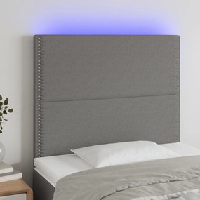 Cabeceira de cama c/ LED tecido 90x5x118/128 cm cinza-escuro