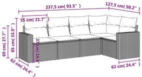 5 pcs conjunto sofás de jardim c/ almofadões vime PE cinzento