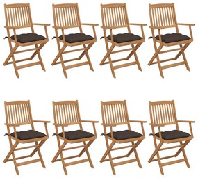 vidaXL Cadeiras de jardim dobráveis 8 pcs c/ almofadões acácia maciça