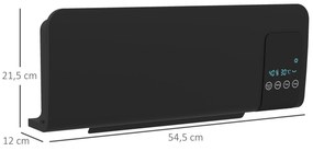 Aquecedor Elétrico de Parede 1000W/2000W 54,5x12x21,5 cm Preto
