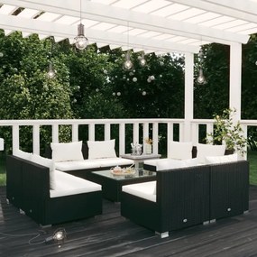 vidaXL 9 pcs conjunto lounge de jardim c/ almofadões vime PE preto