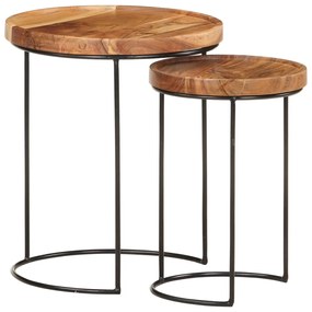 2 pcs conj. de mesas de centro madeira de acácia maciça e aço