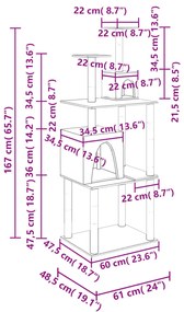 Árvore p/ gatos c/ postes arranhadores sisal 167 cm cor creme