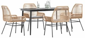 vidaXL Conjunto jantar jardim 5 peças almofadas vidro vime PE castanho
