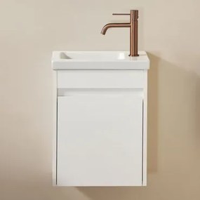 Conjunto De Móvel De Casa De Banho Em Madeira Com Lavatório Integrado Narek Branco & Sem Espelho & Ouro Rousa ↑20 Cm - Sklum