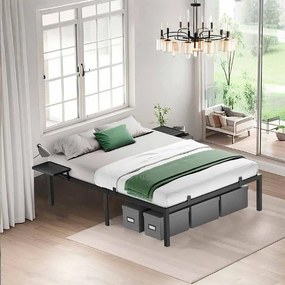 Cama com estrado, 160 x 200 cm, com 2 prateleiras adicionais Preto