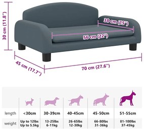 Cama para cães 70x45x30 cm tecido cinzento-escuro
