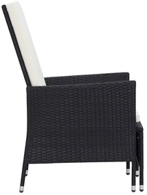 3 pcs conjunto lounge para jardim c/ almofadões vime PE preto