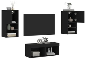 vidaXL 4 pcs móveis de parede para TV com luzes LED preto