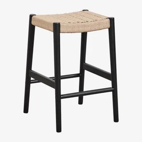 Pack De 2 Bancos Altos Em Madeira De Carvalho E Corda Entrançada (66 Cm) Mara Preto Claro - Sklum
