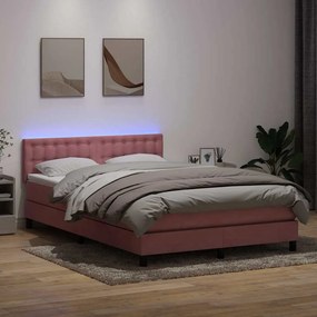 vidaXL Cama box spring c/ colchão e LED 140x220 cm veludo rosa