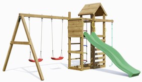 Parque infantil Crianças Exterior MIXTER KDI Com Escorrega, 2 baloiços, corda de escalada e plataforma de escalada