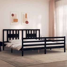 vidaXL Estrutura de cama com cabeceira 200x200 cm madeira maciça preto