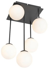 Candeeiro de teto moderno preto com vidro opalino 5 luzes - Athens Moderno