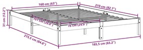 Cama extra longa sem colchão 160x210 cm pinho maciço branco