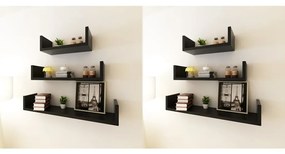vidaXL Prateleiras de parede 6 pcs preto