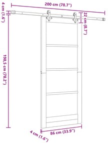 Porta Deslizante vidaXL com Conjunto de Ferragens Branca 86x198.5 cm M