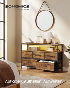 Cómoda com 5 gavetas e 1 prateleira 30 x 98,7 x 68,1 cm e gavetas em Tecido Coleção BELLAH Castanho vintage e preto