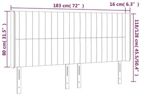 Cabeceira de cama c/ LED tecido 183x16x118/128 cm cinza-escuro