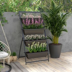 Prateleira para flores em aço com 4 níveis 76 x 79 x 162 cm, suporte vertical para plantas com 4 vasos e orifícios de drenagem, castanho