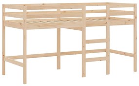 Cama alta criança c/ cortina 90x200cm pinho maciço branco/preto