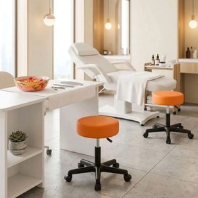 Conjunto 2 bancos com rodas 48 x 48 x 46 - 60 cm em couro sintético laranja
