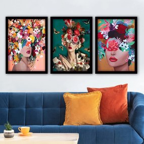 Pintura Decorativa em Moldura 3SC162 – Multicolor – 35 x 45 cm (3 Peça