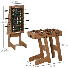 Mesa de Matraquilho para Crianças e Adultos Matraquilho 69x37x70cm com 2 Bolas 6 Hastes Metálicas 2 Placares de Pontos 18 Jogadores Pés Dobrável para