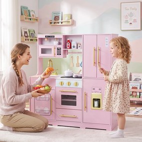Cozinha Infantil de Brincar, 93 x 29,5 x 96 cm, Luzes e Sons Realistas, Rosa
