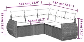 5 pcs conjunto de sofás p/ jardim com almofadões vime PE bege