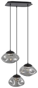 Candeeiro suspenso de design preto com vidro fumado 3-luzes - Gus Design