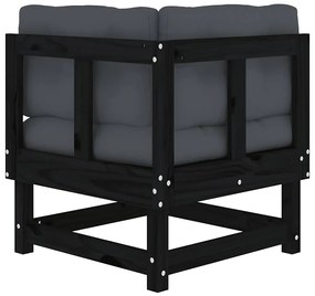 Sofás de canto com almofadões 2 pcs pinho maciço preto