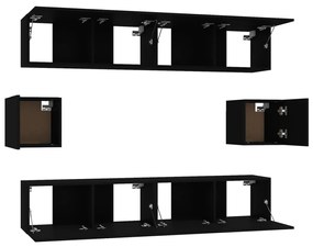 Conjunto móveis de TV 6 pcs madeira processada preto
