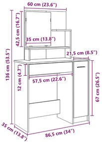 Toucador com espelho 86,5x35x136 cm madeira velha