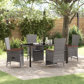 vidaXL Conjunto de Jantar de Jardim de 5 Peças com Almofadas Rattan Cinza Poly