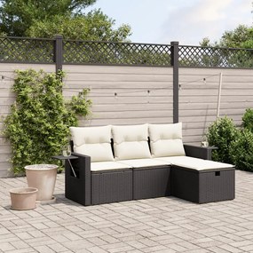 vidaXL 4 pcs conjunto de sofás para jardim c/ almofadões vime PE preto
