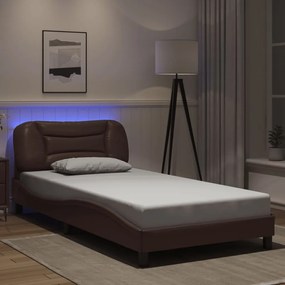 vidaXL Estrutura cama c/ luzes LED 100x200cm couro artificial castanho